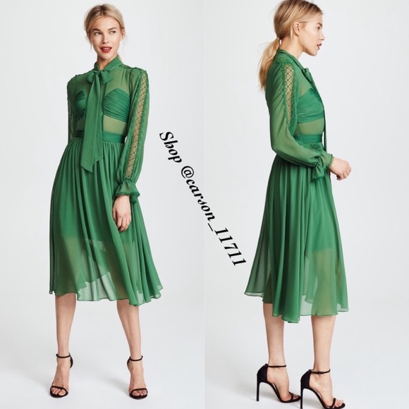 NWT Self Portrait Chiffon Pussybow Midi Dress US6 - Picture 2 of 15